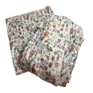 Cat Plants White Fitted Sheet + Pillow Case 2 Piece Set Full Double Cat Lady